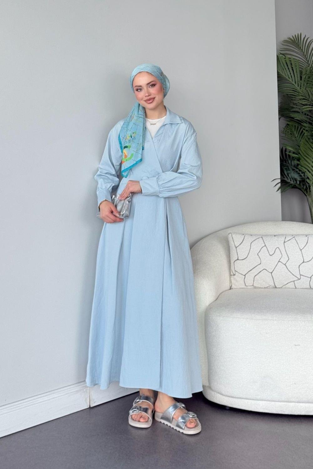Elizabeth Düğmeli Elbise Bebe Mavisi 3069 