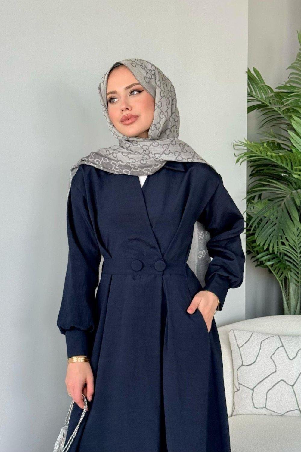 Elizabeth Düğmeli Elbise Lacivert 3069 