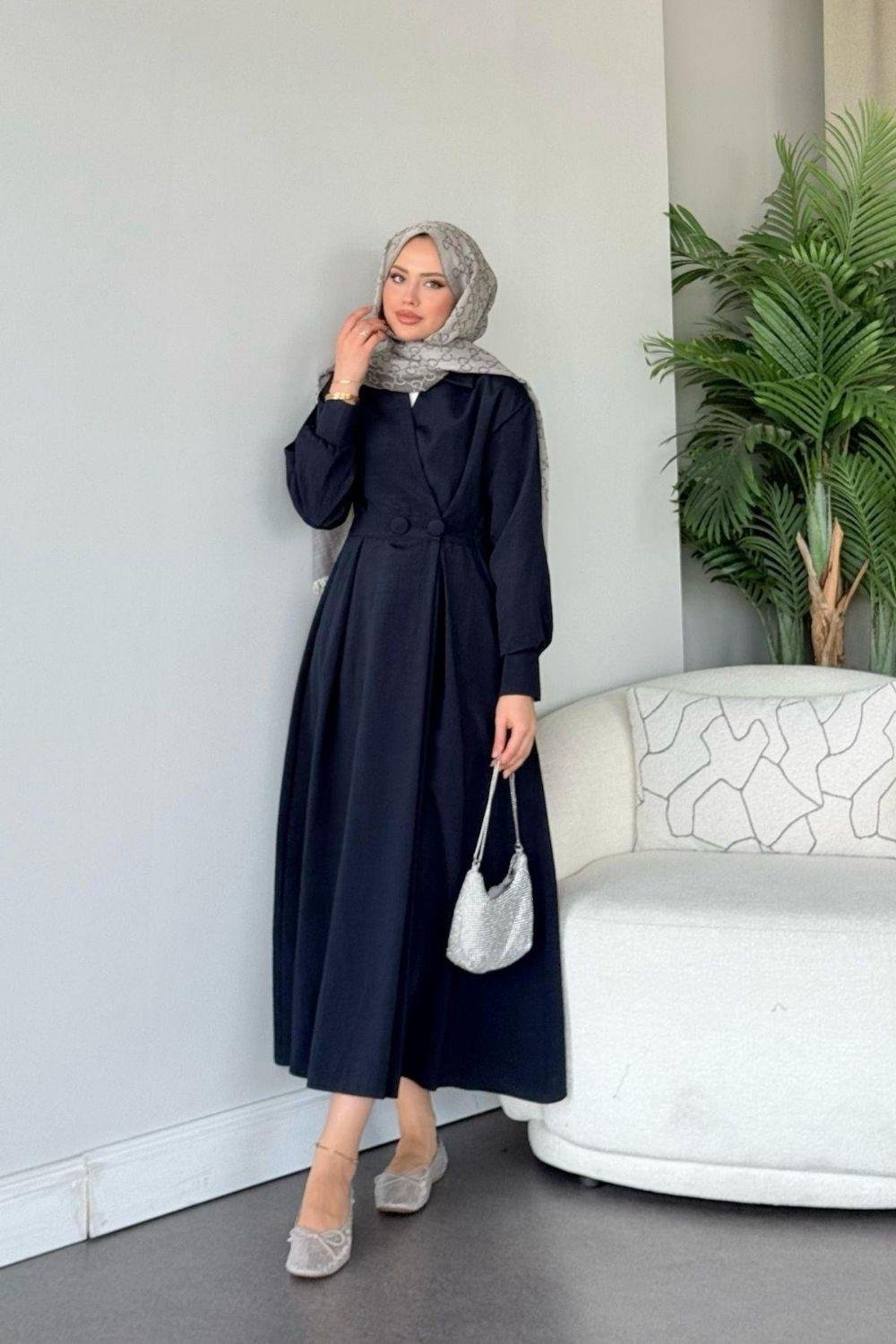 Elizabeth Düğmeli Elbise Lacivert 3069 