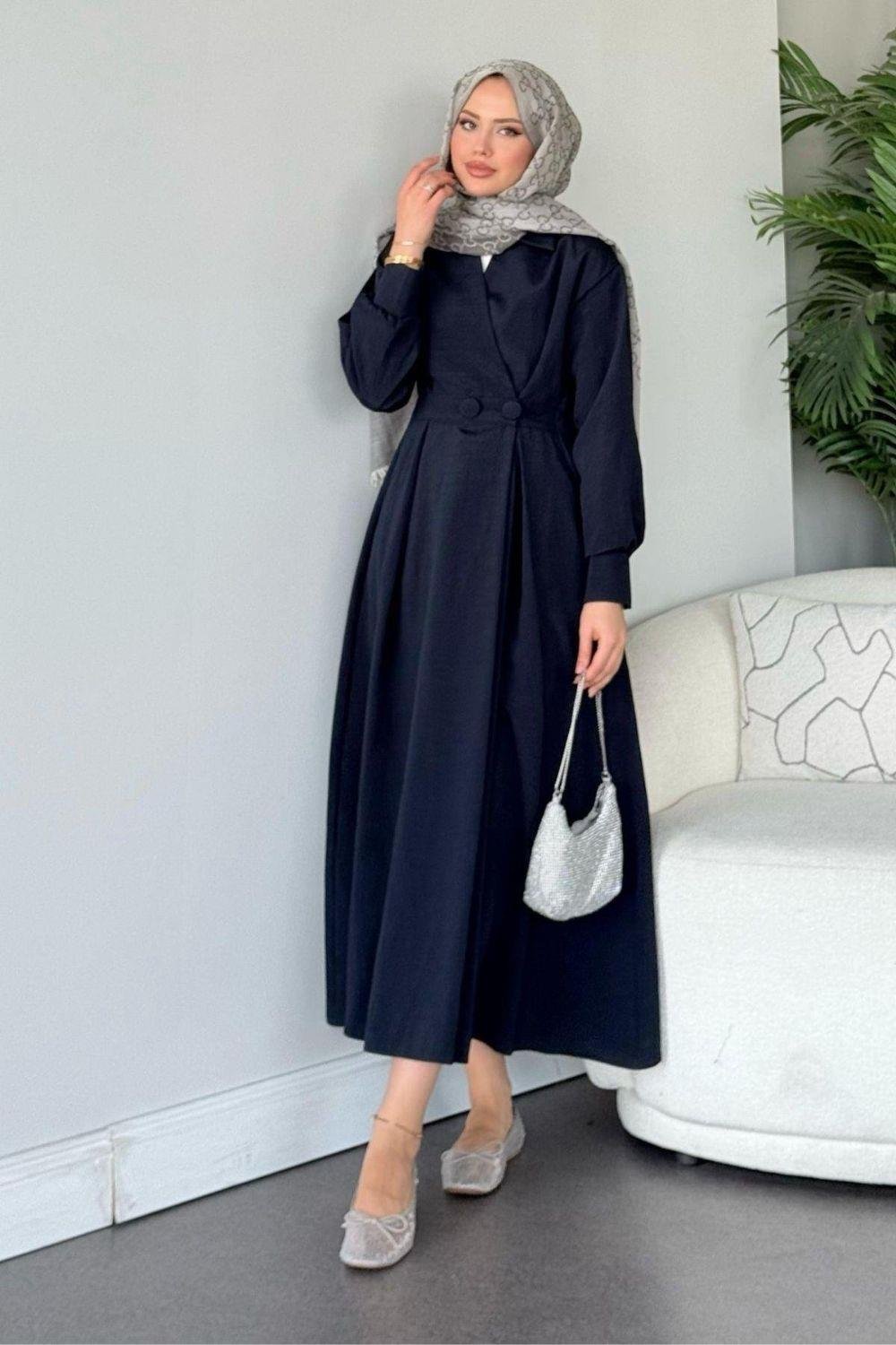 Elizabeth Düğmeli Elbise Lacivert 3069 