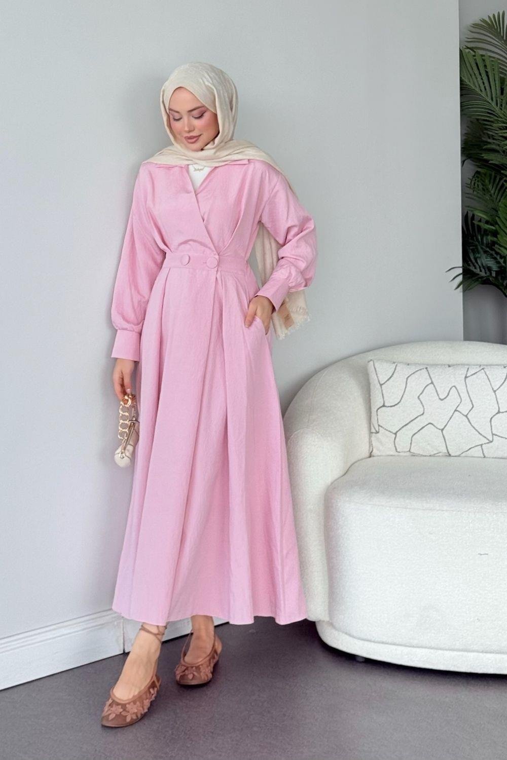 Elizabeth Düğmeli Elbise Pembe 3069 
