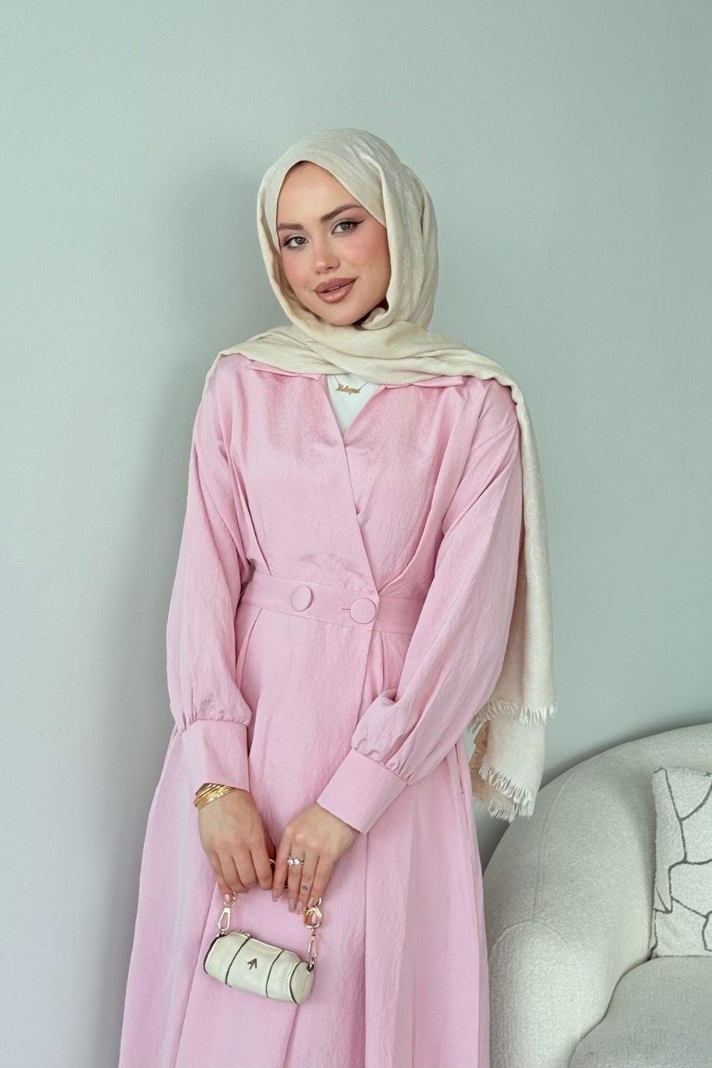 Elizabeth Düğmeli Elbise Pembe 3069 
