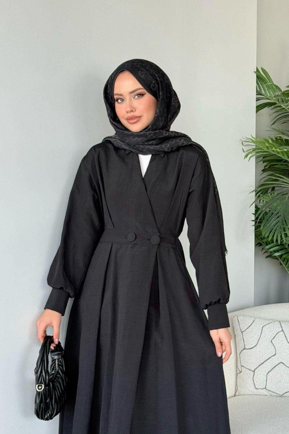 Elizabeth Düğmeli Elbise Siyah 3069 