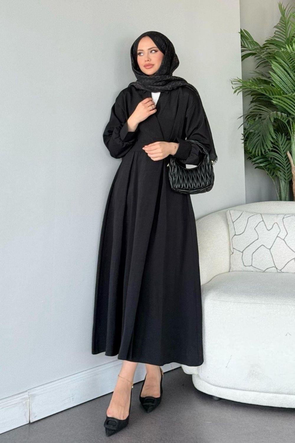 Elizabeth Düğmeli Elbise Siyah 3069 