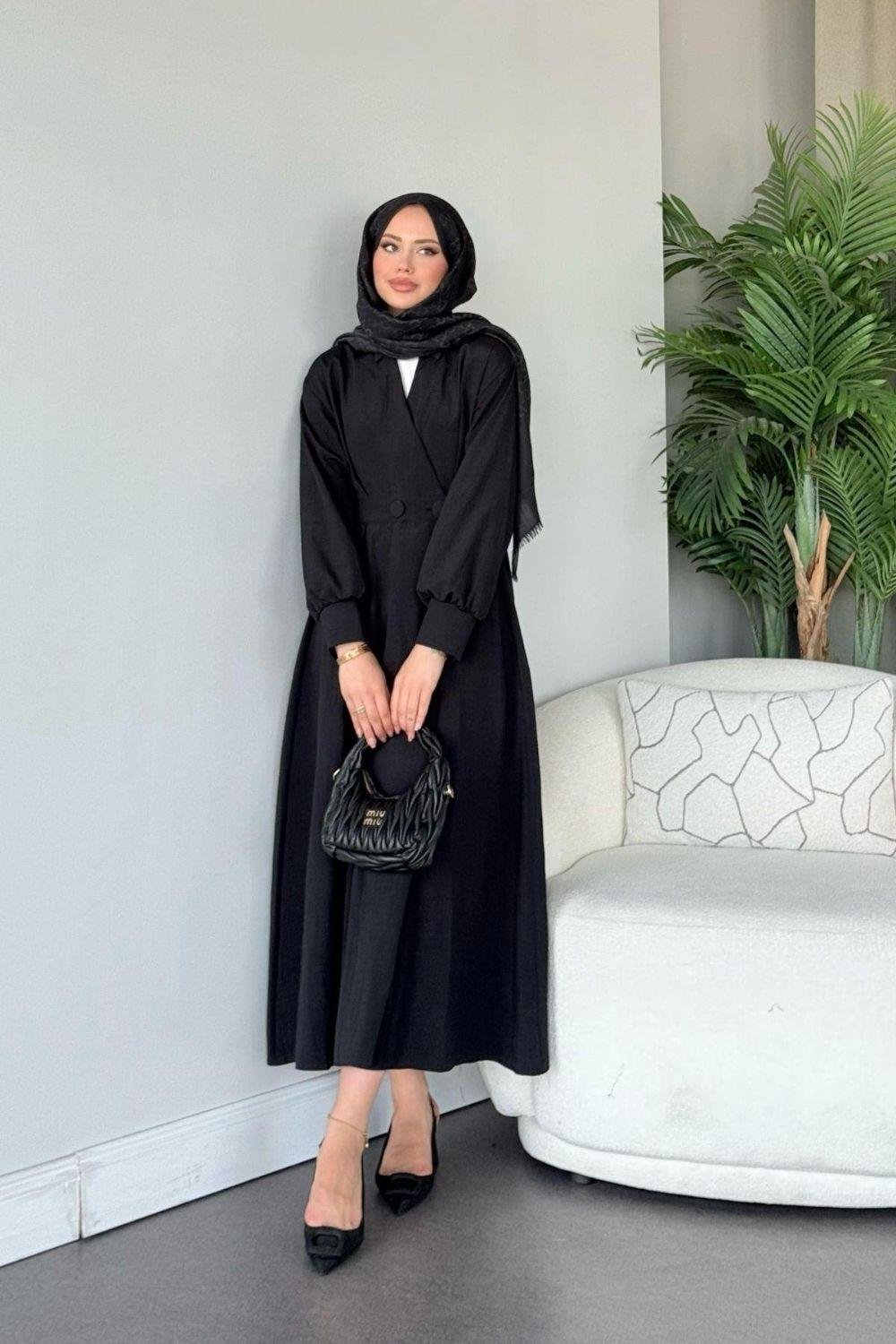 Elizabeth Düğmeli Elbise Siyah 3069 