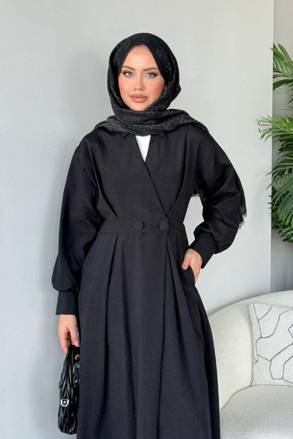 Elizabeth Düğmeli Elbise Siyah 3069 