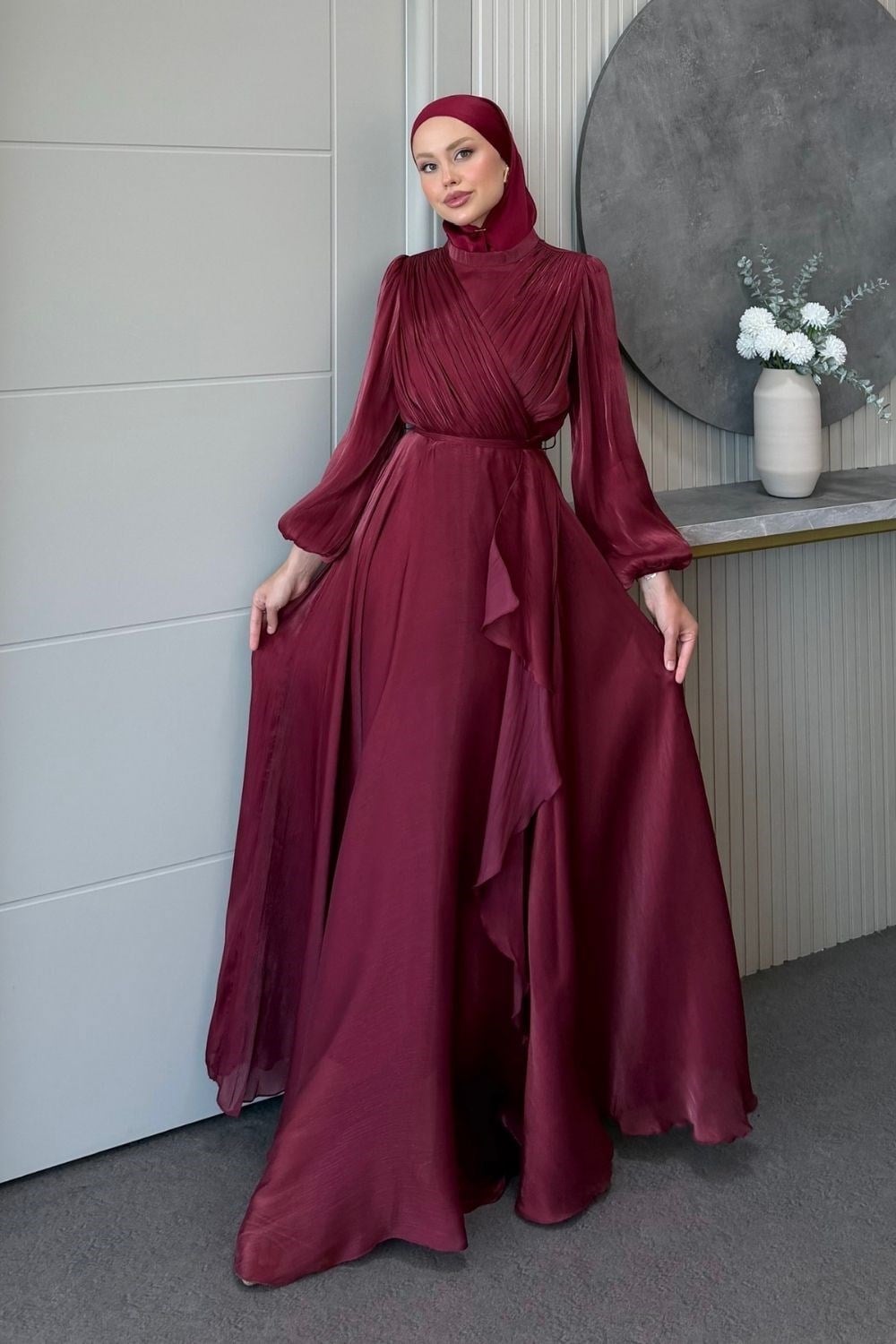 Carmen Kruvaze Abiye Bordo 3072 