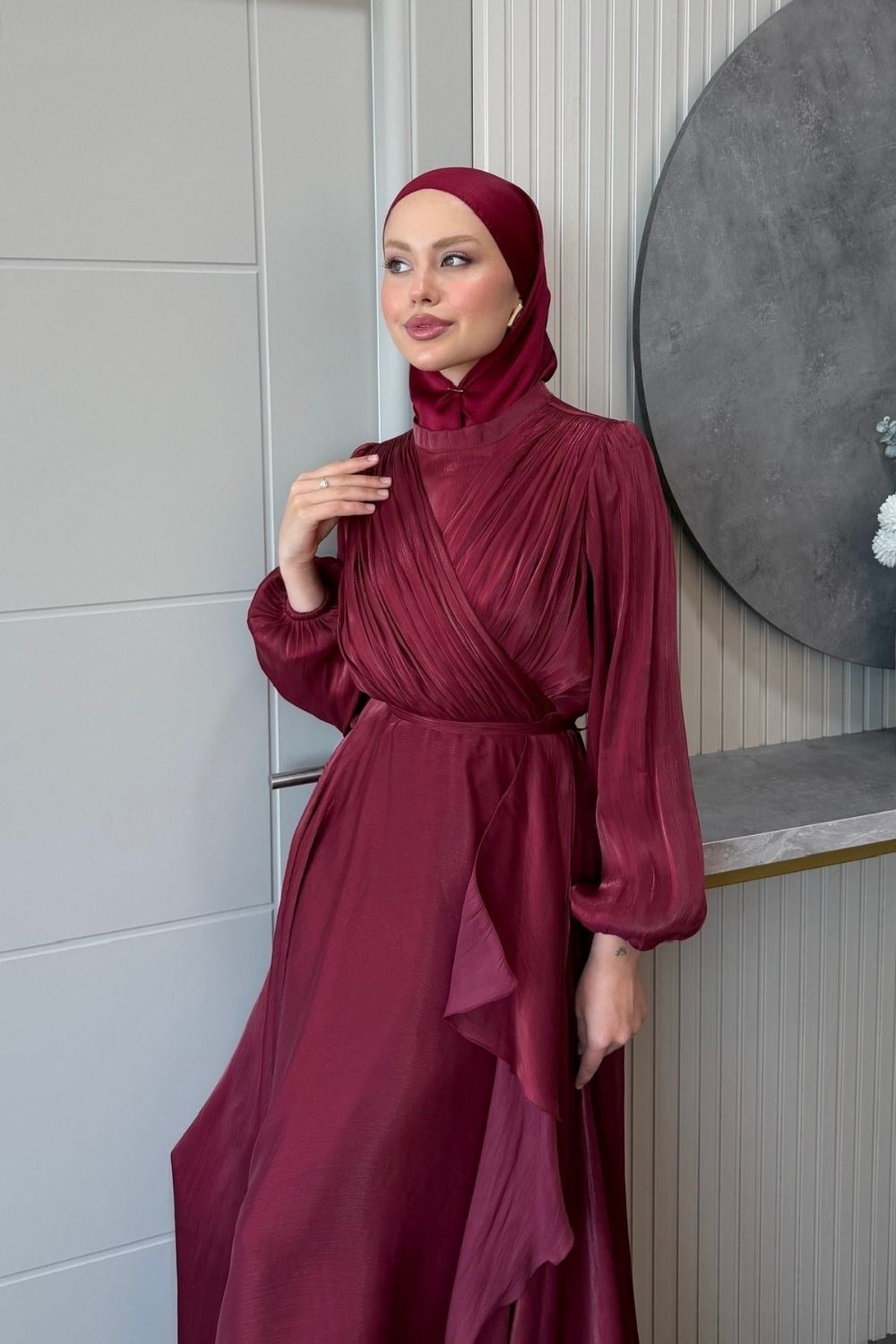 Carmen Kruvaze Abiye Bordo 3072 