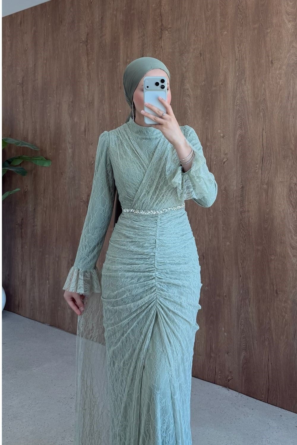 Helen Drapeli Dantelli Abiye Mint 3108 