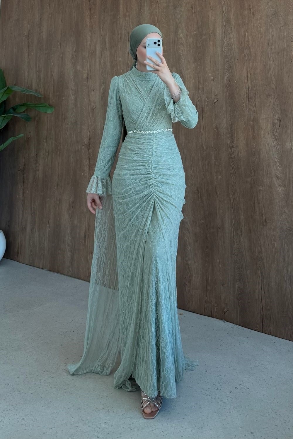 Helen Drapeli Dantelli Abiye Mint 3108 