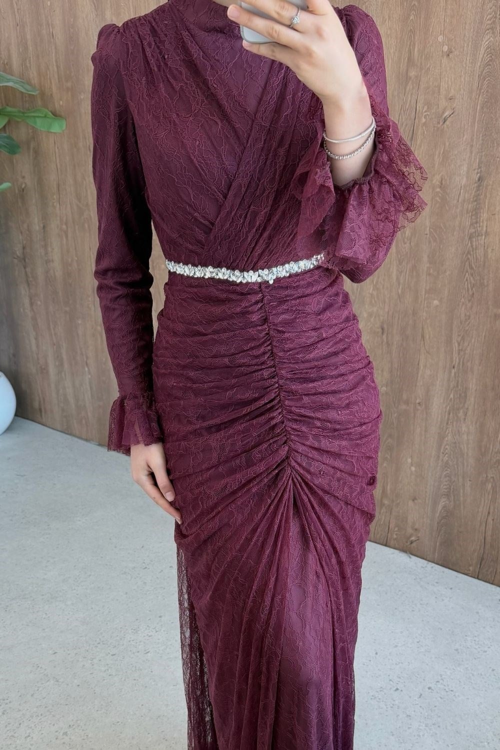 Helen Drapeli Dantelli Abiye Mürdüm 3108 
