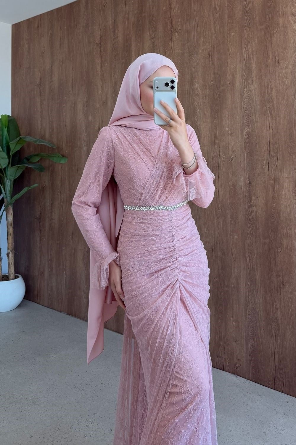Helen Drapeli Dantelli Abiye Pudra 3108 