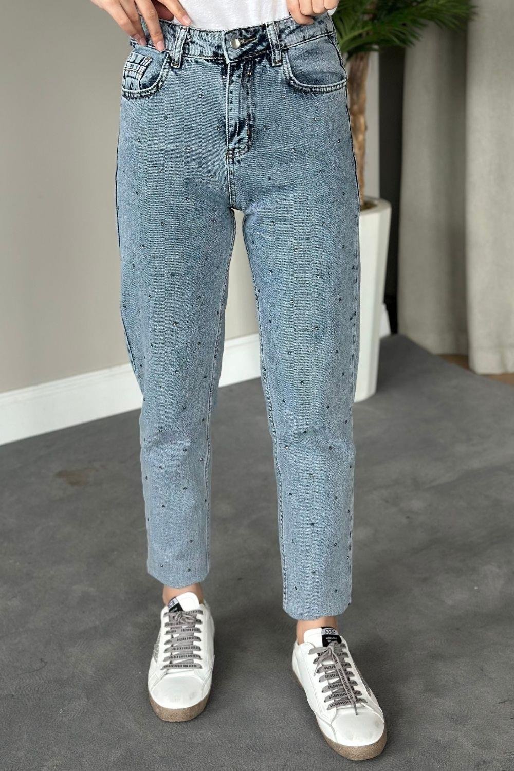 Taşlı Kot Pantolon Buz Mavisi 3112 