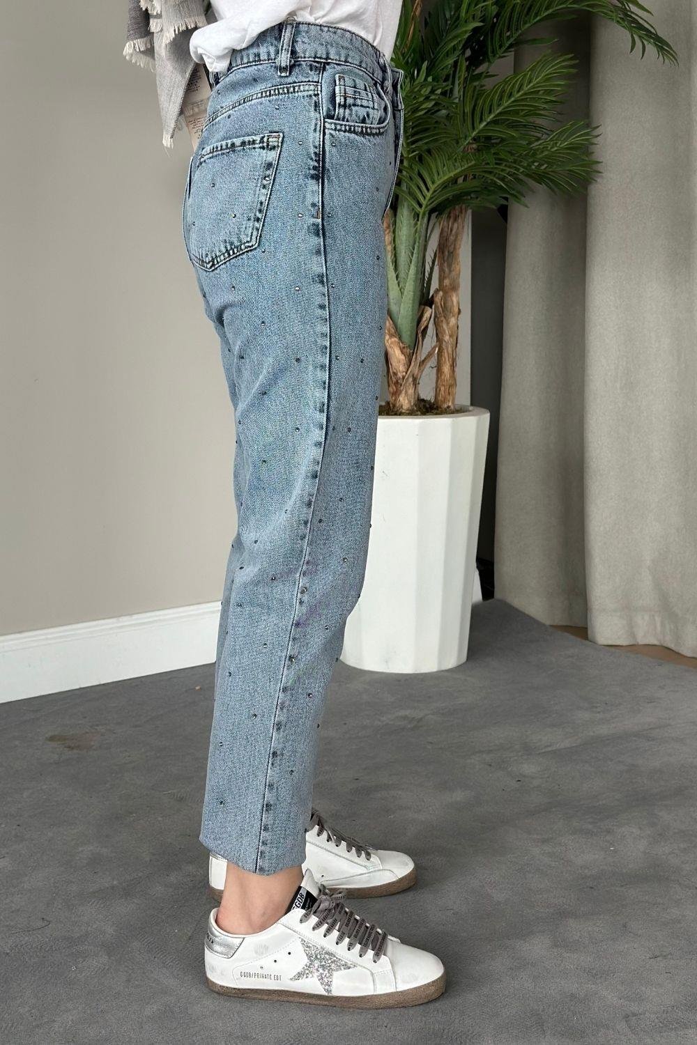 Taşlı Kot Pantolon Buz Mavisi 3112 