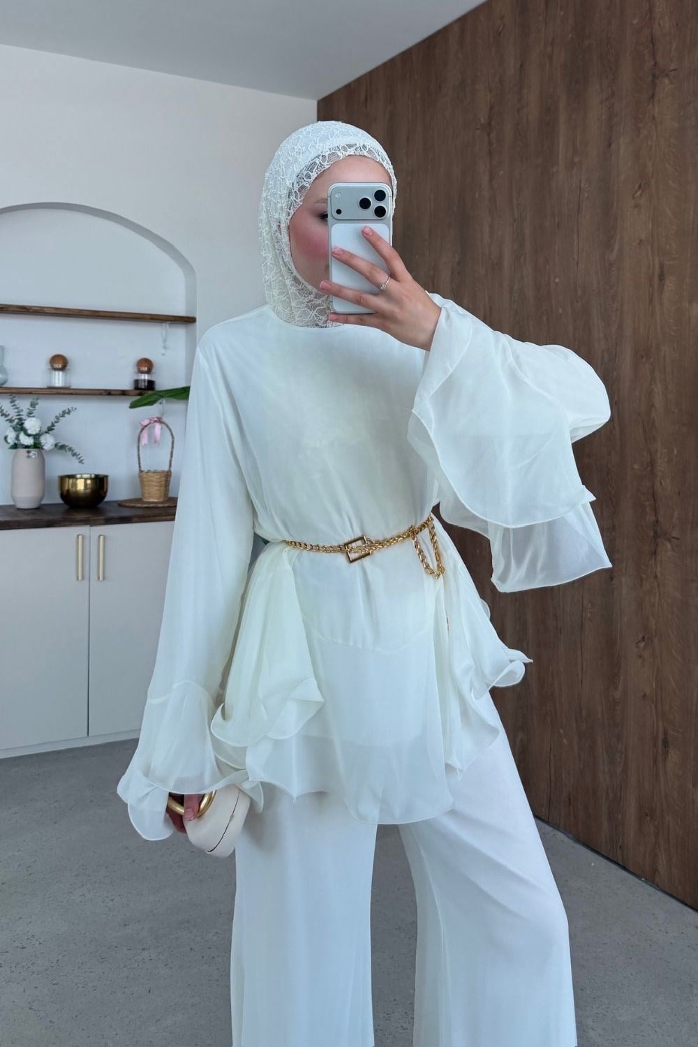 Moonlight Şifon Takım Beyaz 3270 