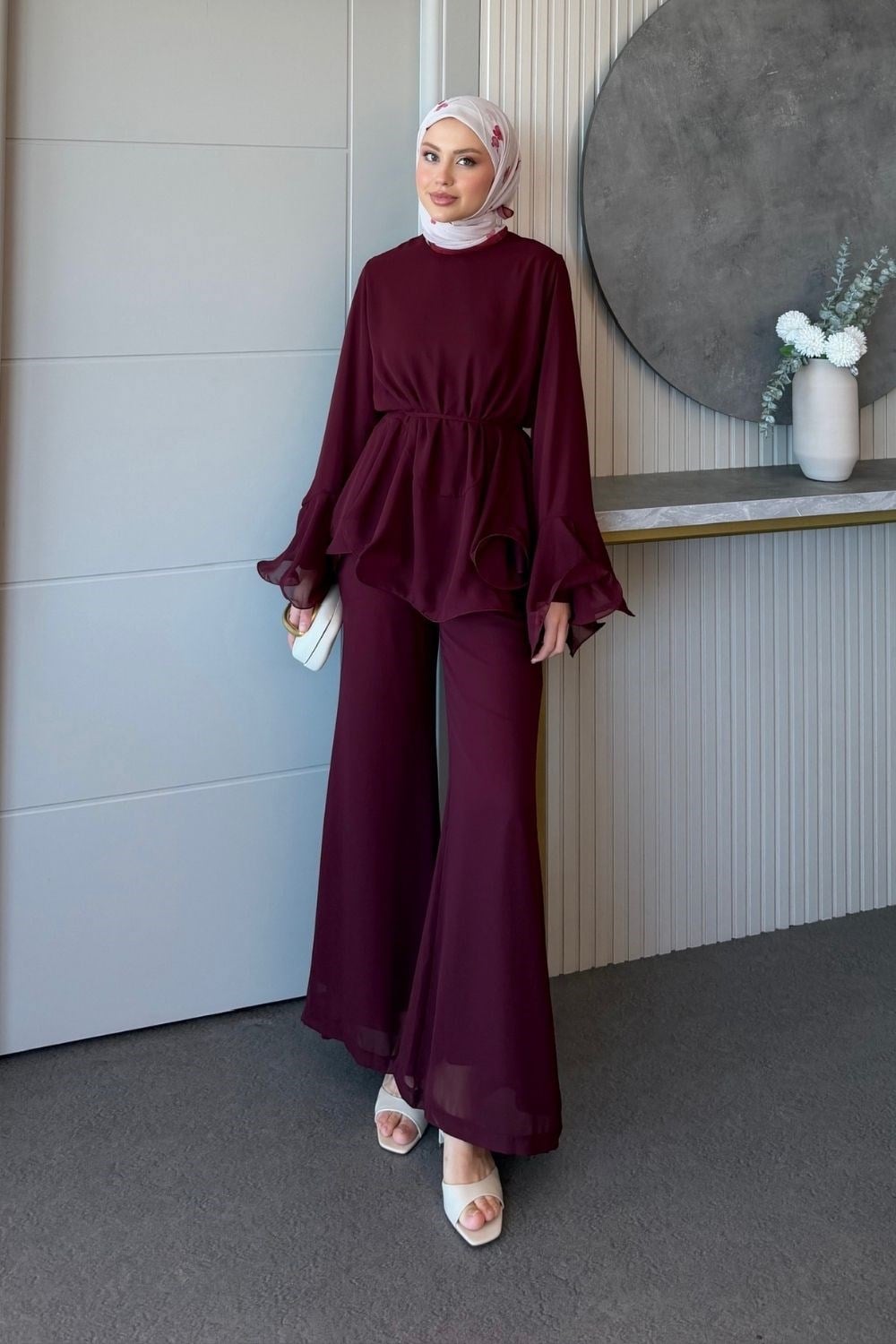 Moonlight Şifon Takım Bordo 3270 