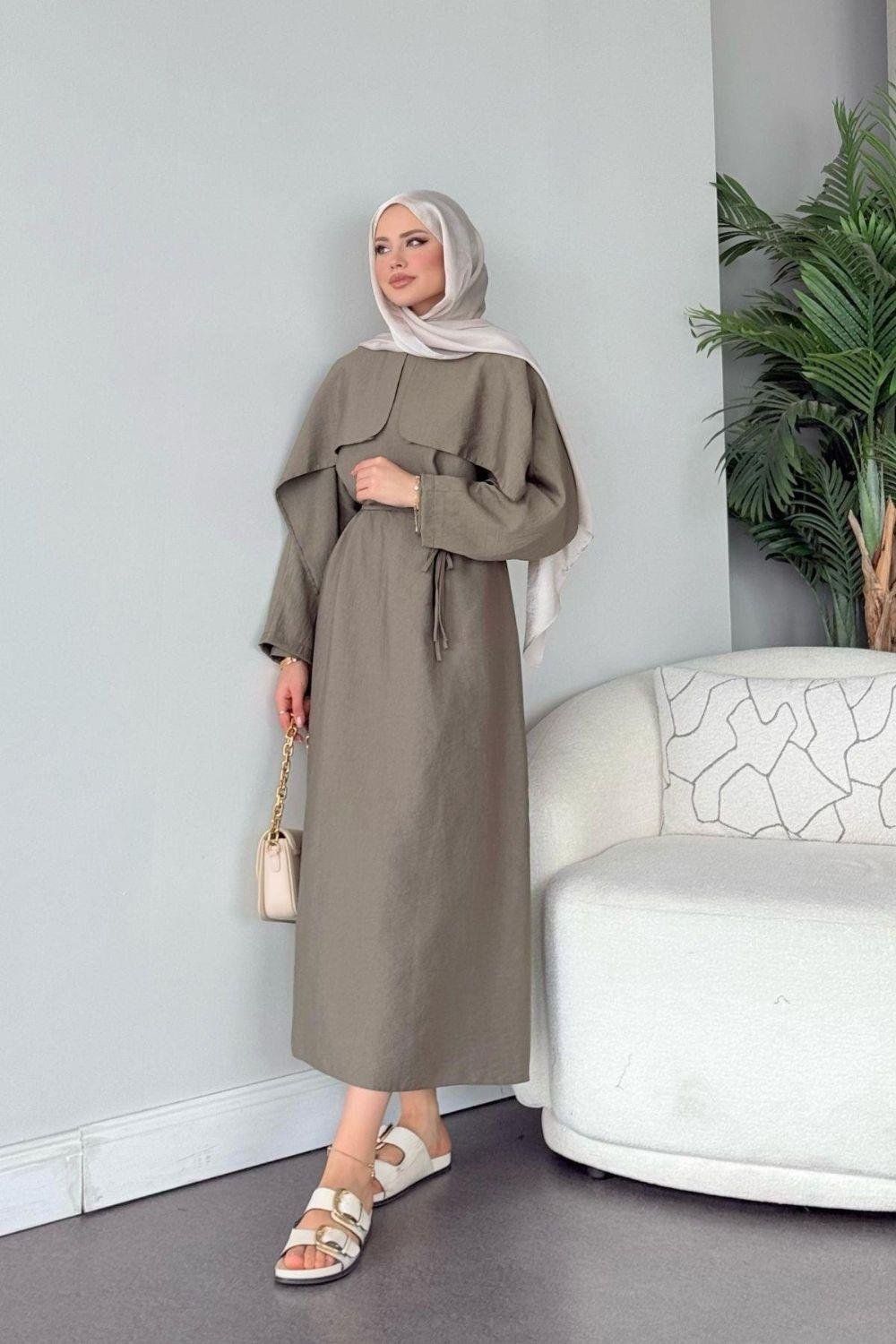 Loya Pelerinli Elbise Haki 3309 