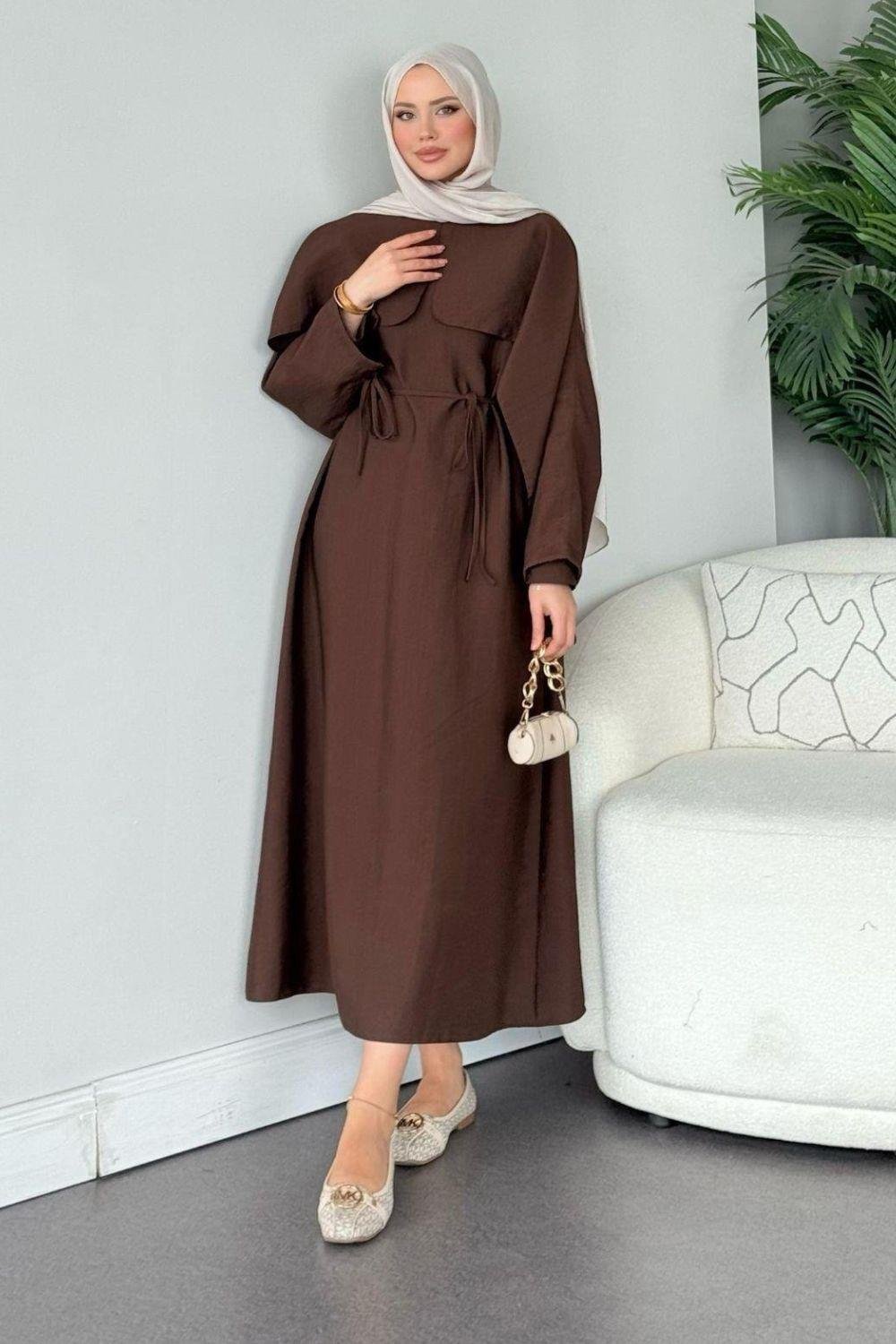 Loya Pelerinli Elbise Kahverengi 3309 