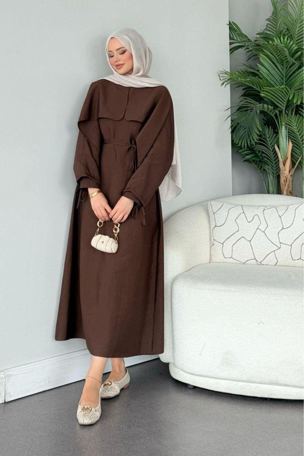 Loya Pelerinli Elbise Kahverengi 3309 