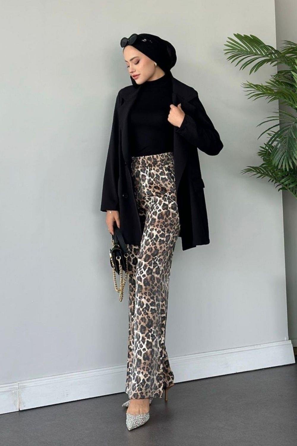 Leoparlı Pantolon Kahverengi 33505 