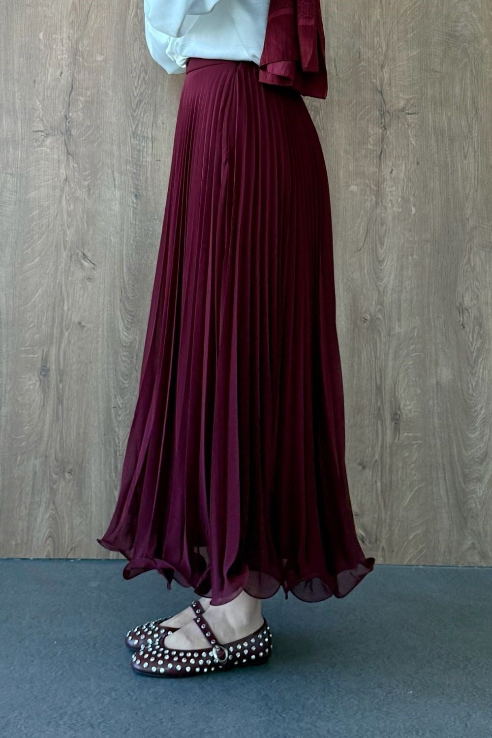 Piliseli Şifon Etek Bordo 36690 