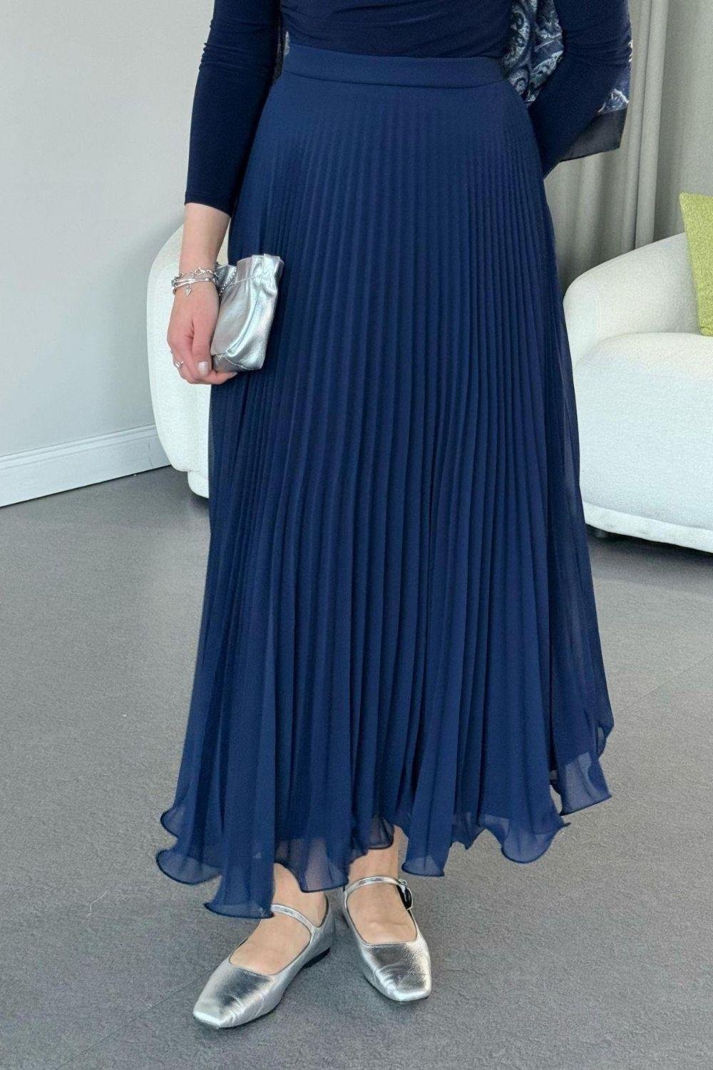 Piliseli Şifon Etek Lacivert 36690 
