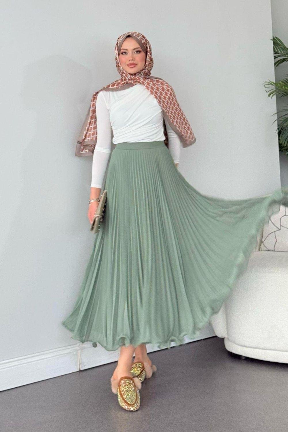 Piliseli Şifon Etek Mint 36690 