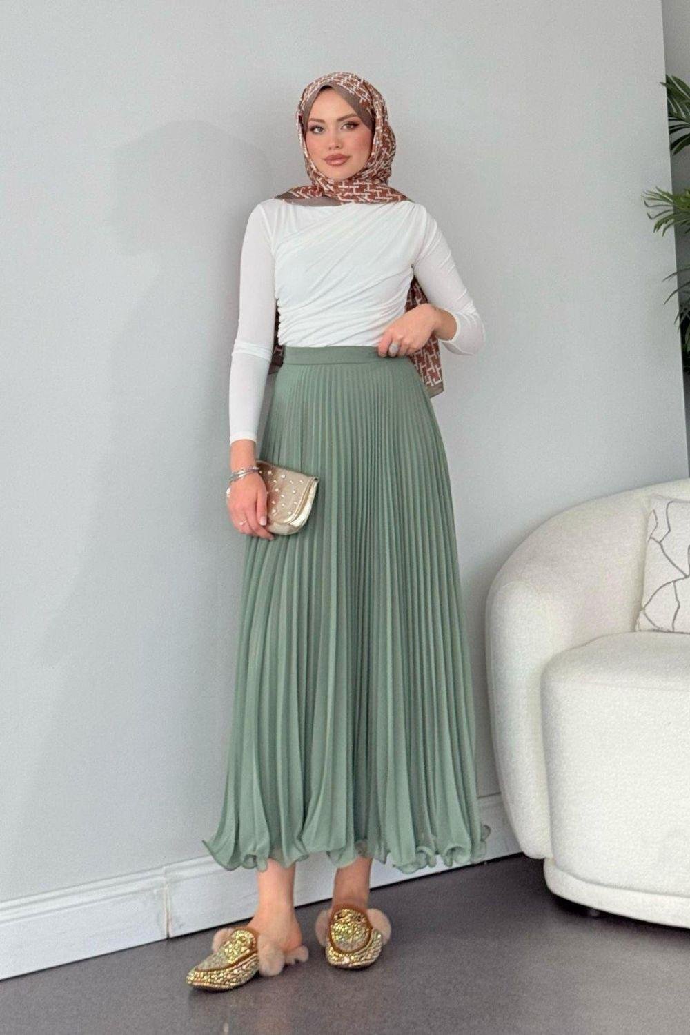 Piliseli Şifon Etek Mint 36690 