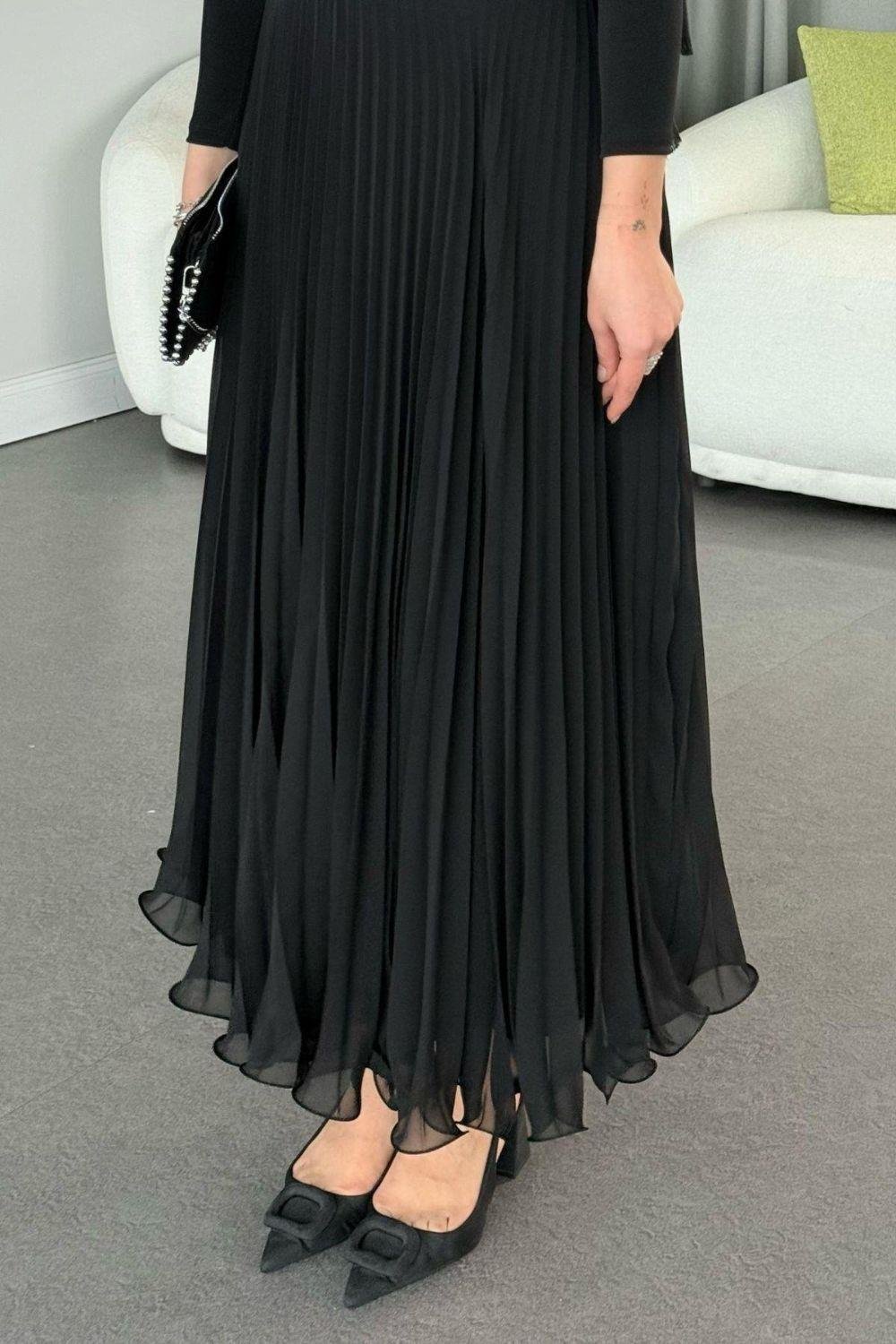 Piliseli Şifon Etek Siyah 36690 