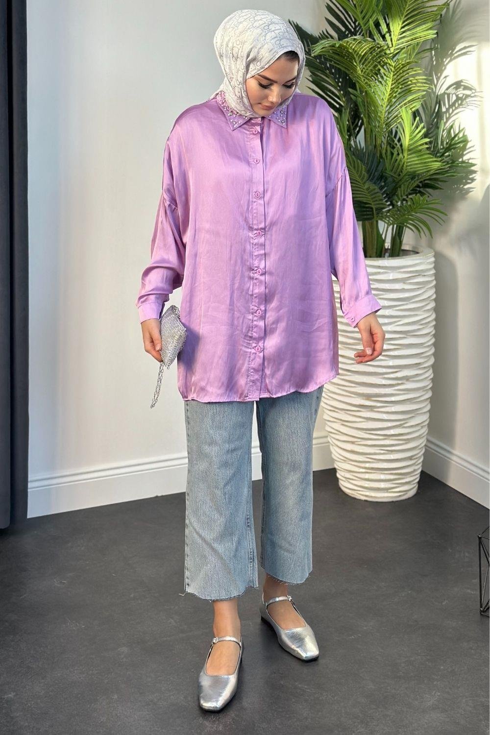 Nisanur Gömlek Lila 3676 