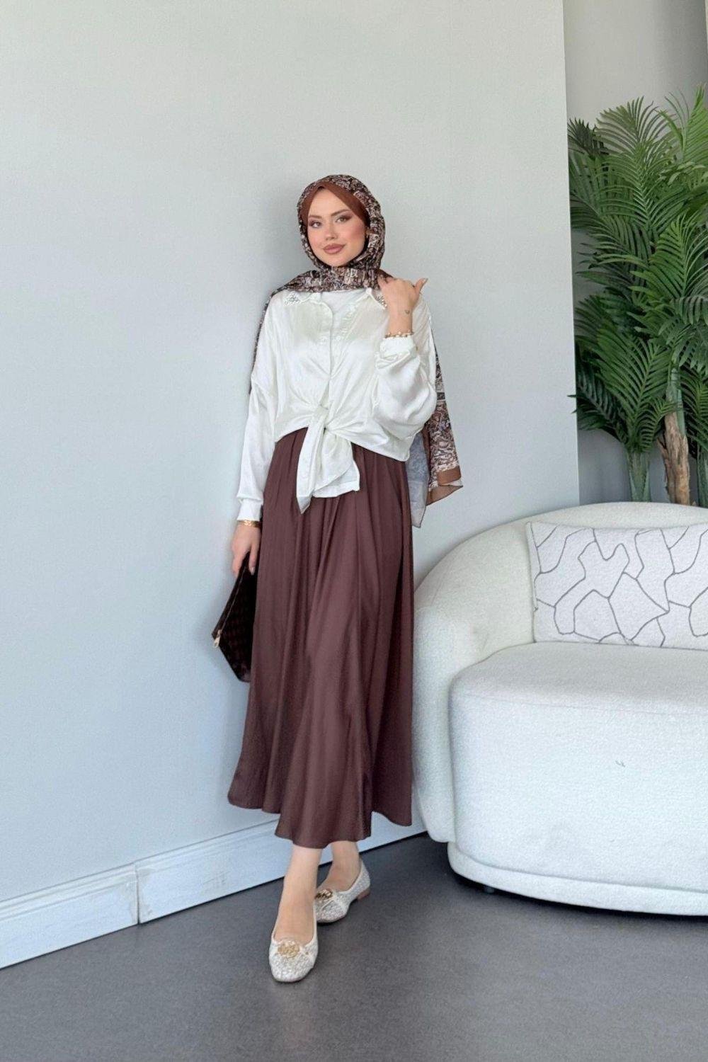 Pelin Saten Gömlek Beyaz 3677 