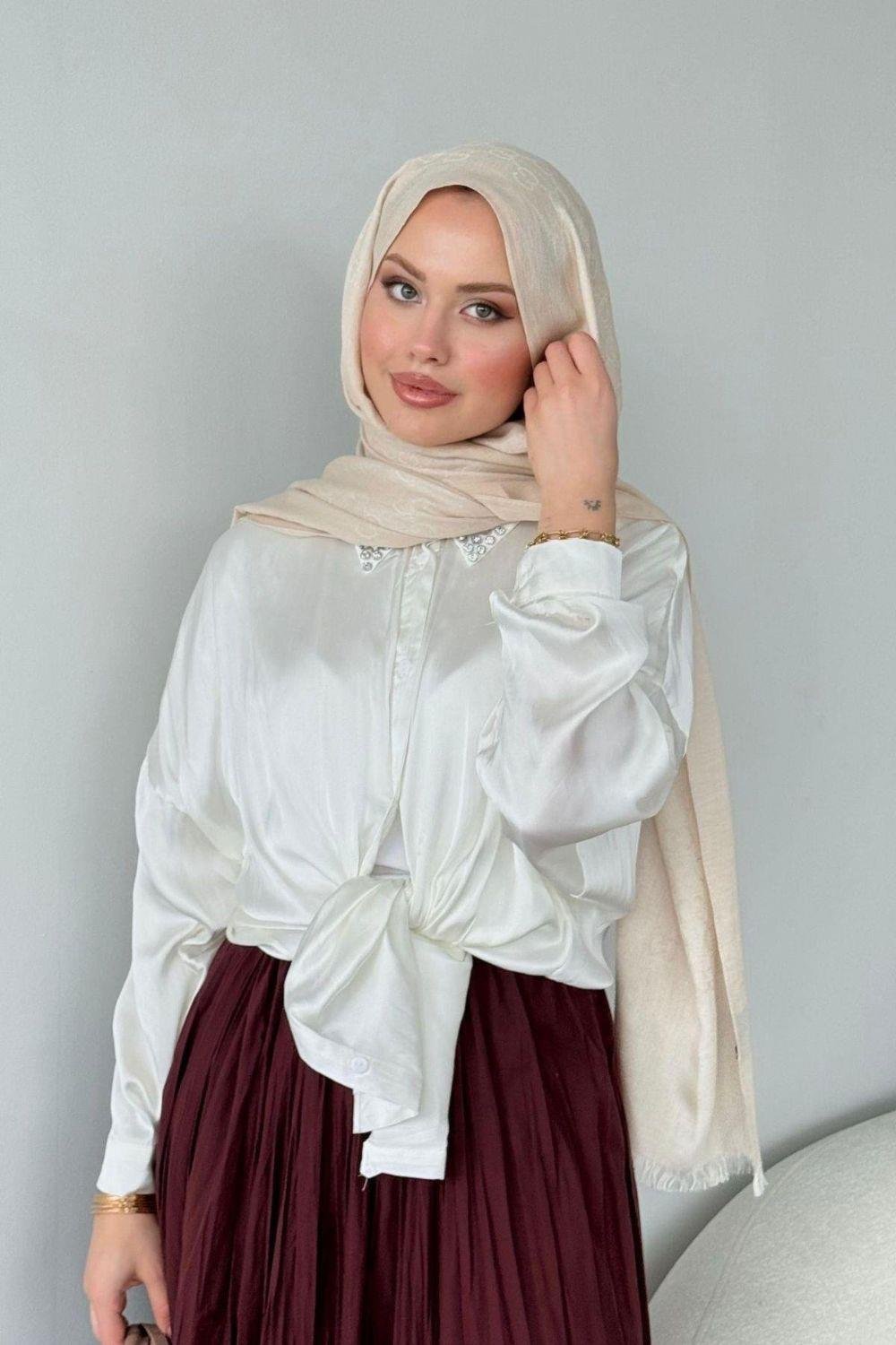 Pelin Saten Gömlek Beyaz 3677 