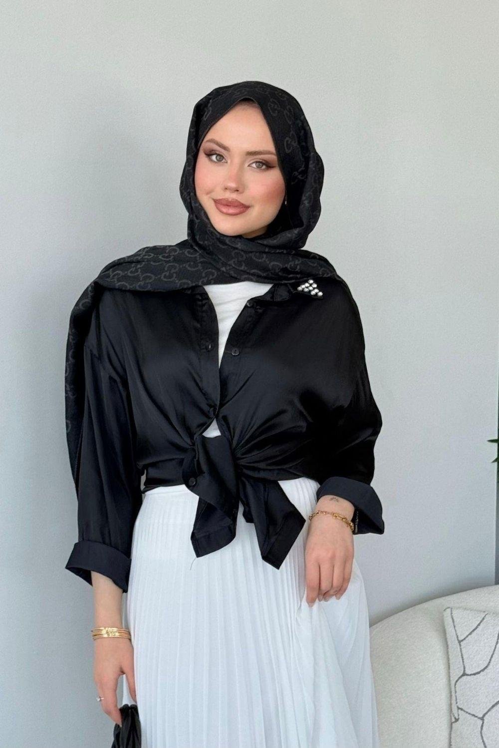 Pelin Saten Gömlek Siyah 3677 