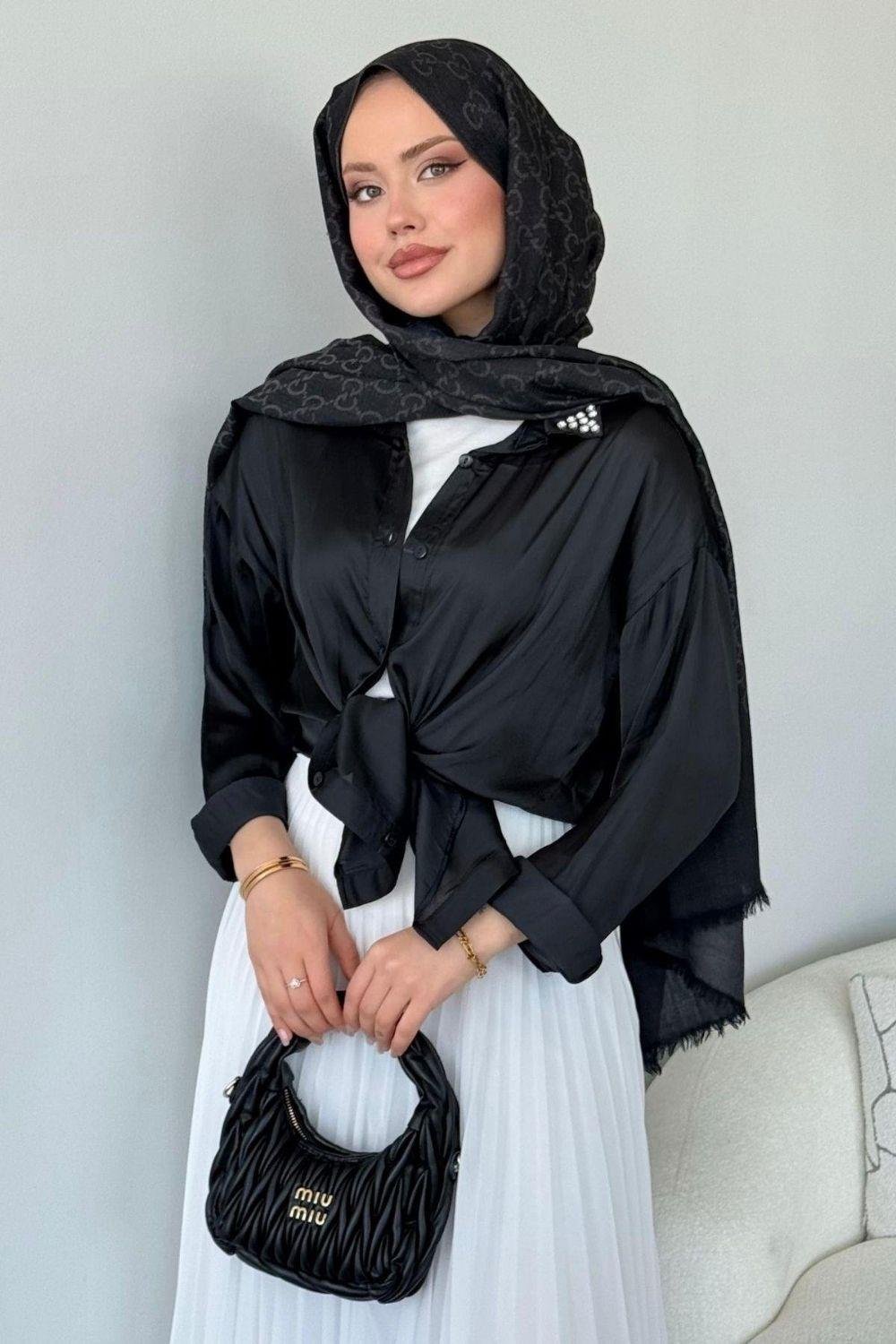 Pelin Saten Gömlek Siyah 3677 