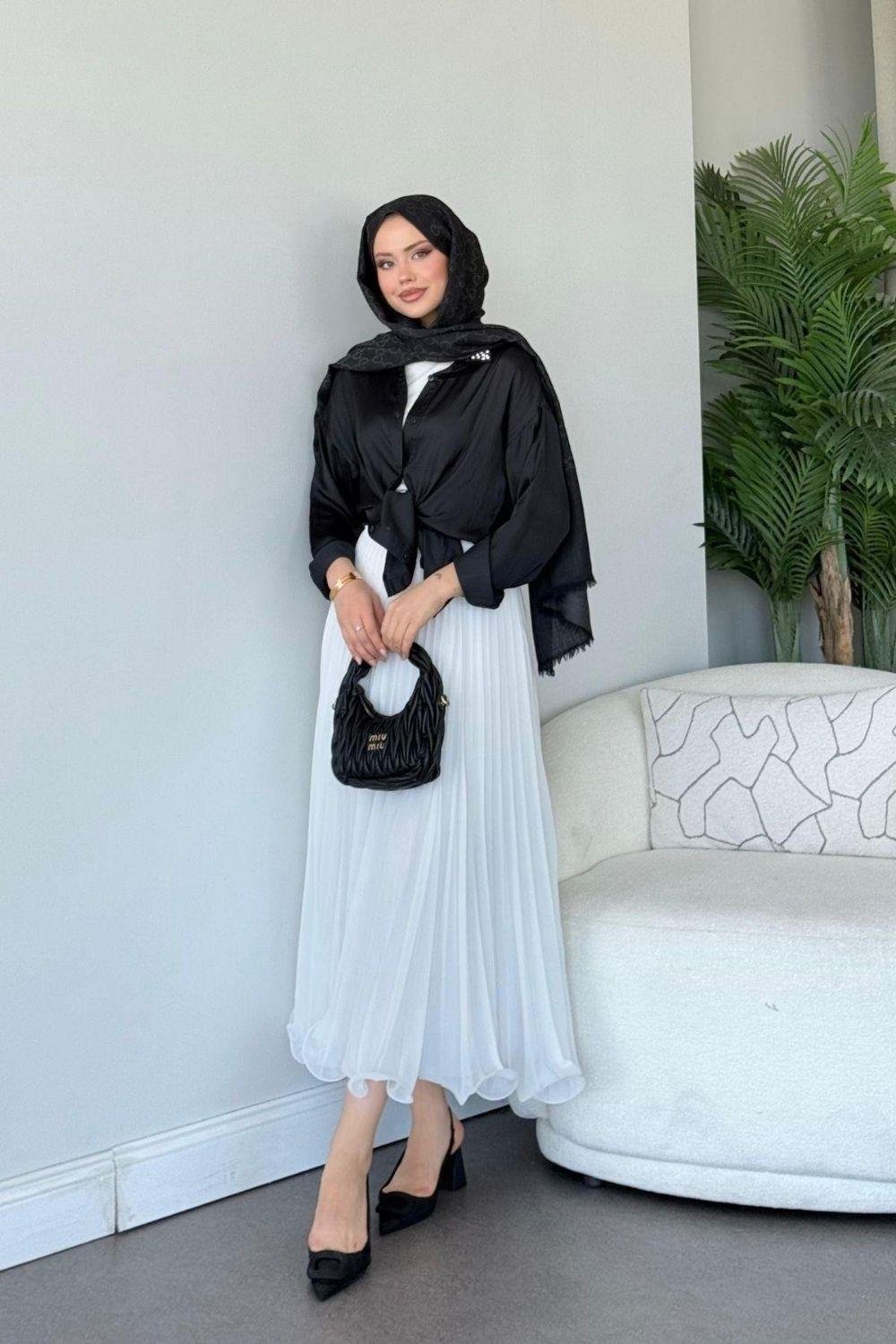 Pelin Saten Gömlek Siyah 3677 