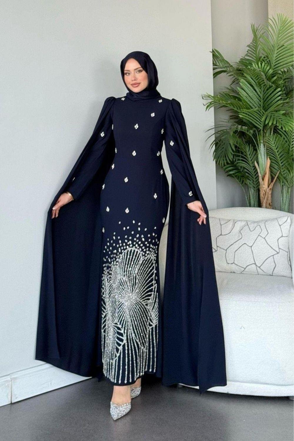 Adriana Taş İşleme Abiye Lacivert 3699 