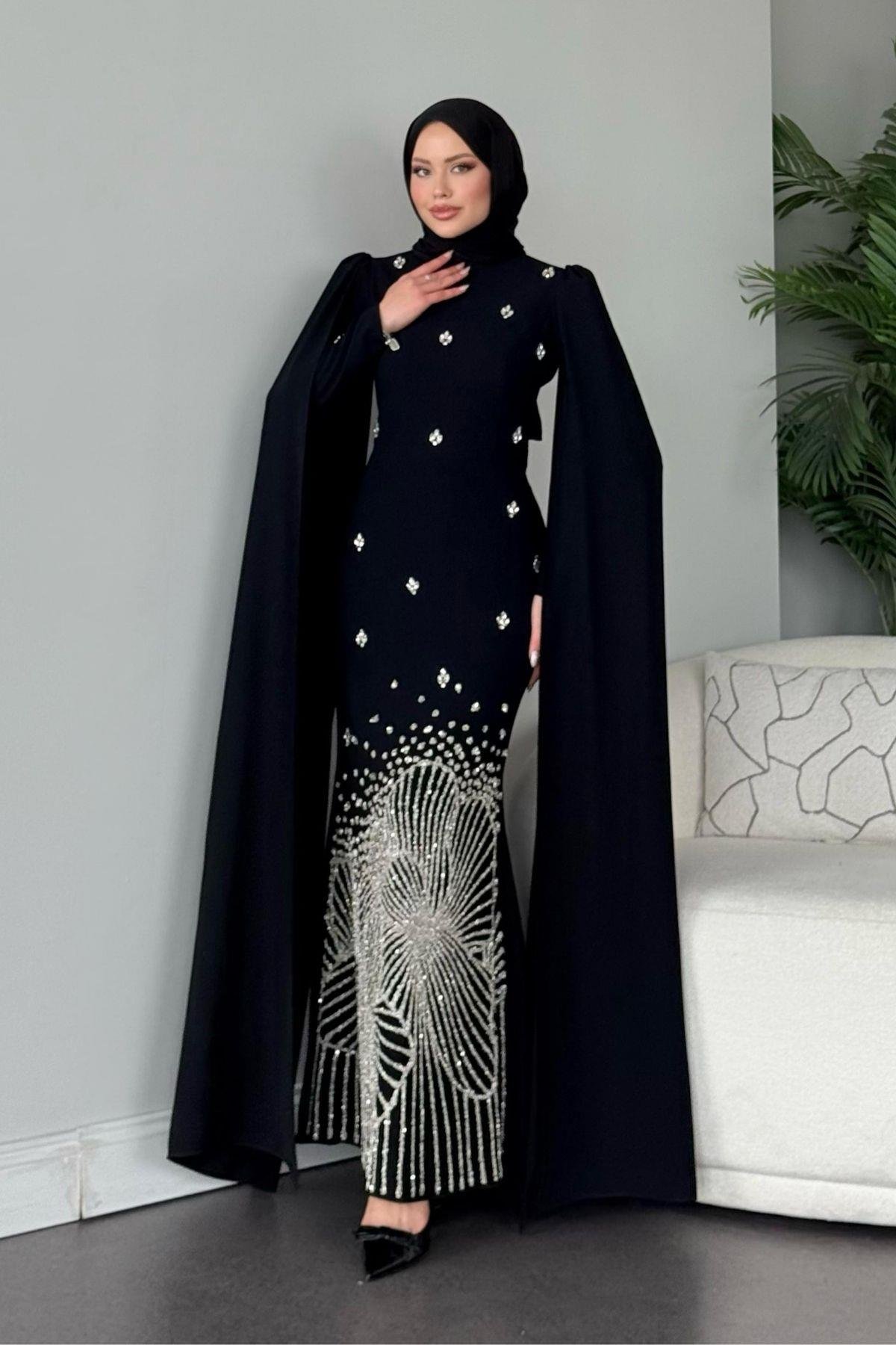 Adriana Taş İşleme Abiye Siyah 3699 