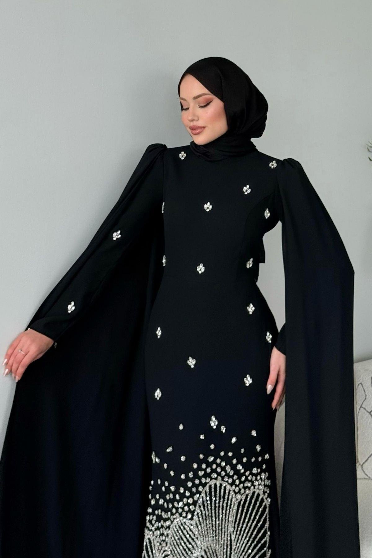 Adriana Taş İşleme Abiye Siyah 3699 