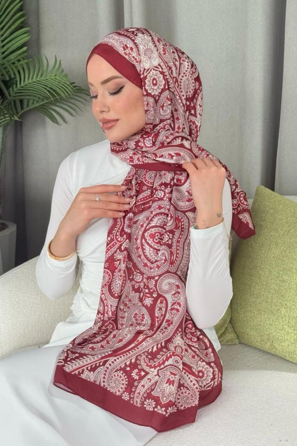 Dijital Soft Desen Şal Bordo 40050 