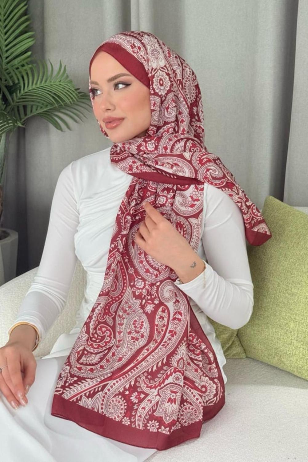 Dijital Soft Desen Şal Bordo 40050 