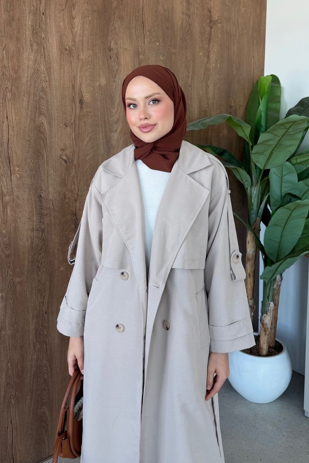 Apolet Detay Uzun Trençkot Taş 40114 