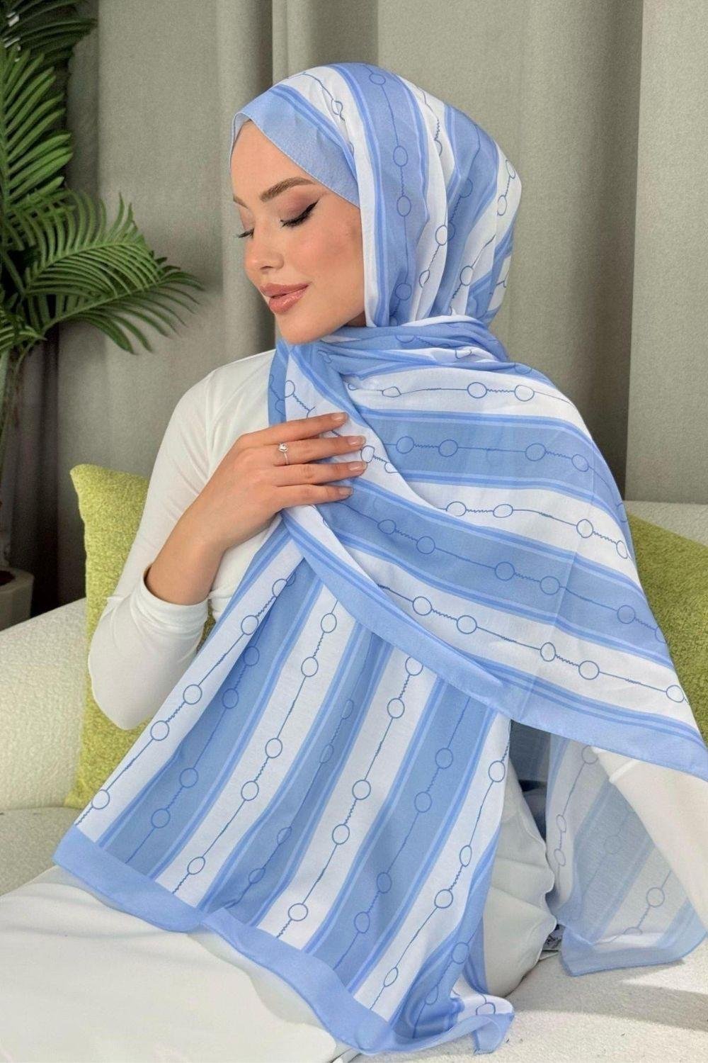 Çizgili Desen Şal Bebe Mavisi 4020 