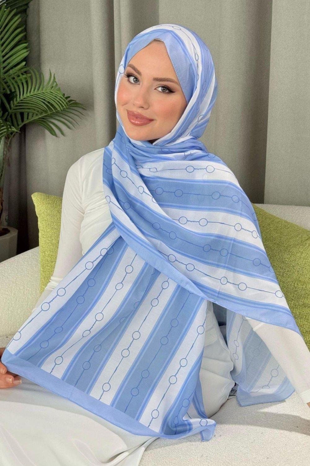 Çizgili Desen Şal Bebe Mavisi 4020 