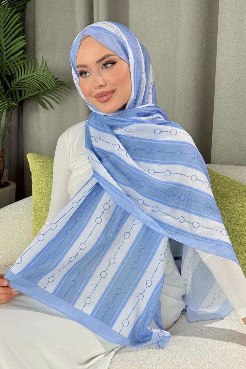 Çizgili Desen Şal Bebe Mavisi 4020 