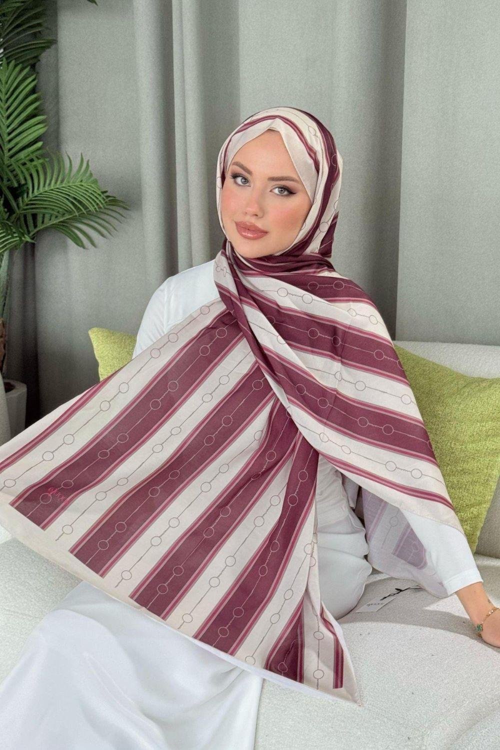 Çizgili Desen Şal Bordo 4020 