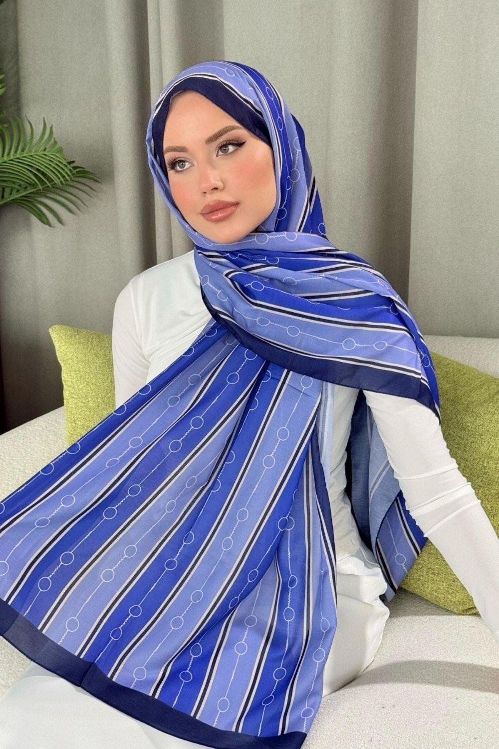 Çizgili Desen Şal Saks 4020 