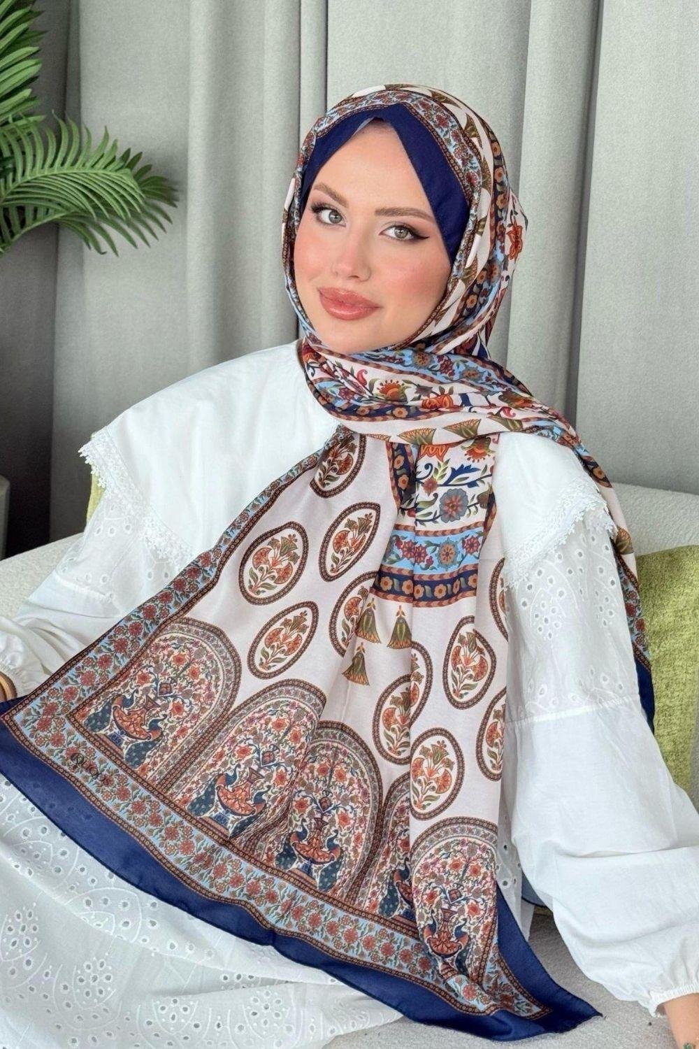 Marsilya Dijital Şal Lacivert 4022 
