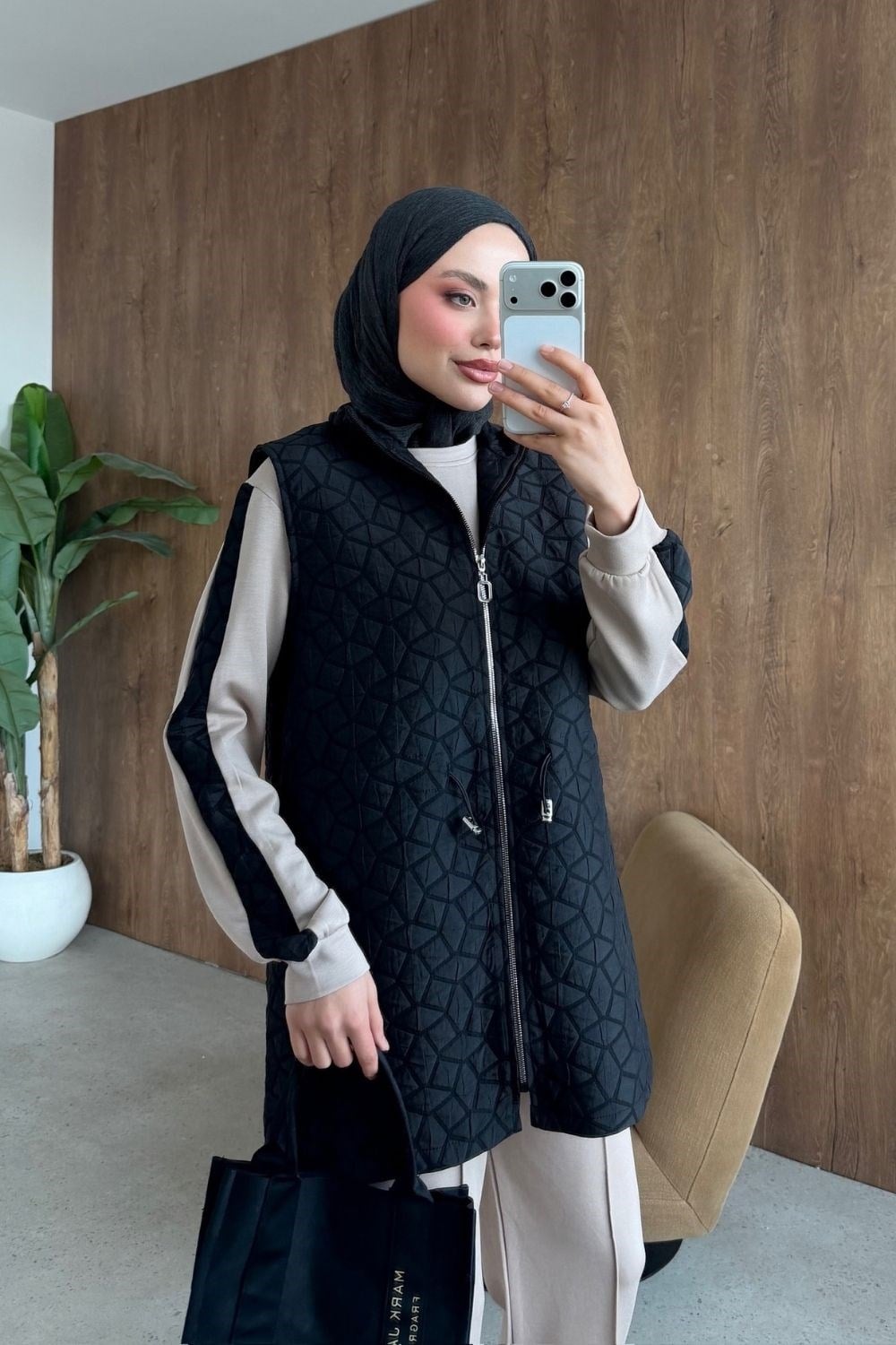 Kapitone 3'lü Takım Siyah 4046 