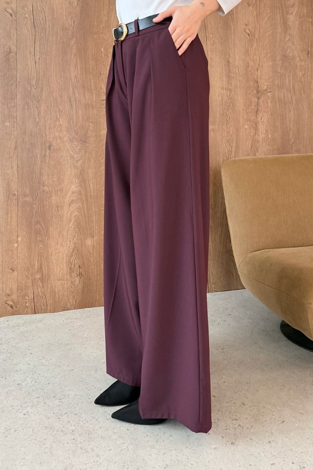 Pile Kemerli Pantolon Bordo 4072 