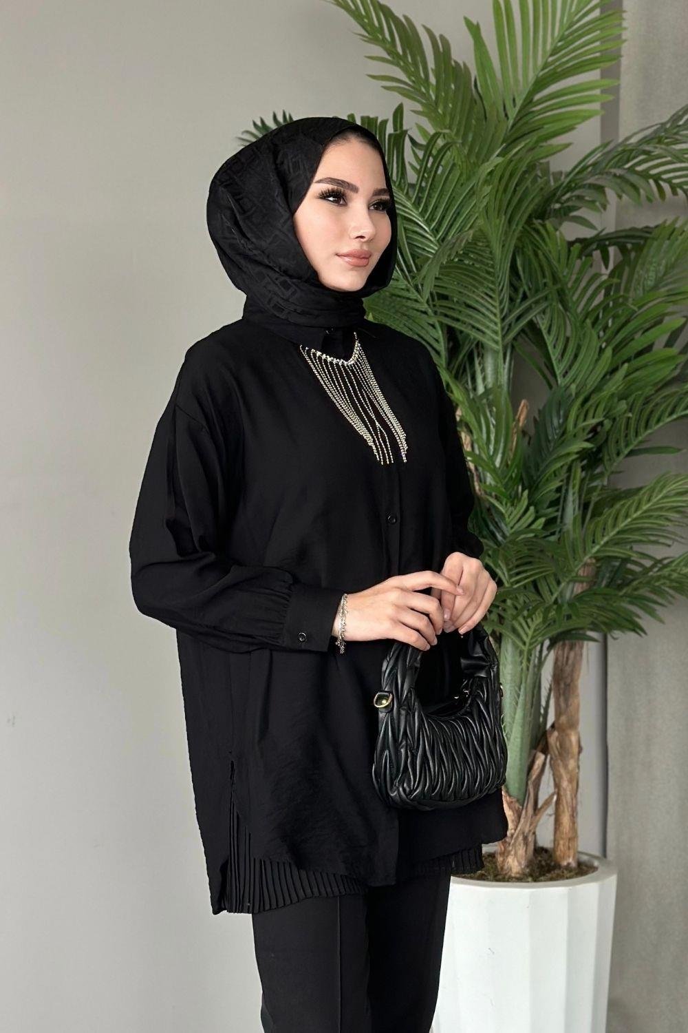 Kolyeli Tunik Siyah 4084 